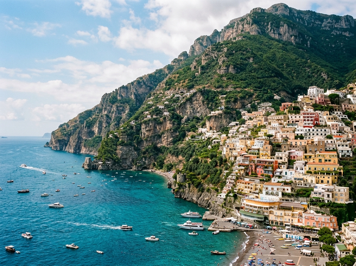 Cliffside villa overlooking Positano bay along the Amalfi coast