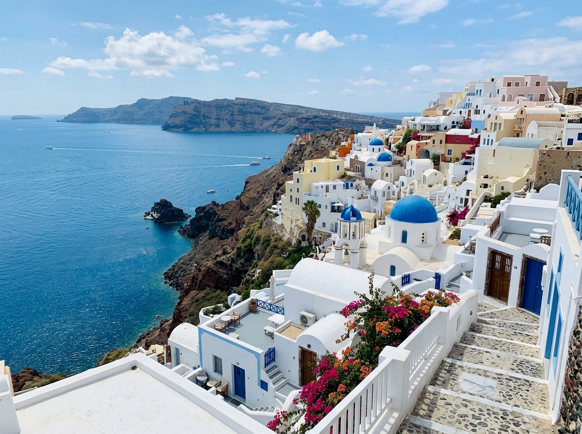 Whitewashed ocean suites over the deep blue waters of the Aegean sea